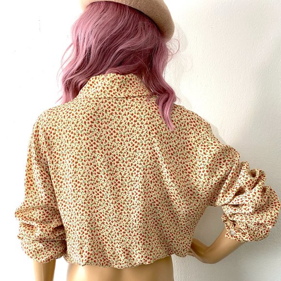 Brandy Melville Floral Blouse Drawstring Top Cropped Blouse Trendy Casual S M L - Picture 3 of 9